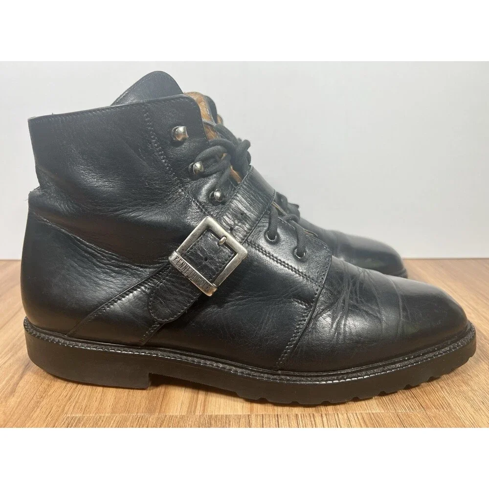 Kenneth Cole New York Men's Black Leather Ankle Boots Size 11.5 Made In Italy